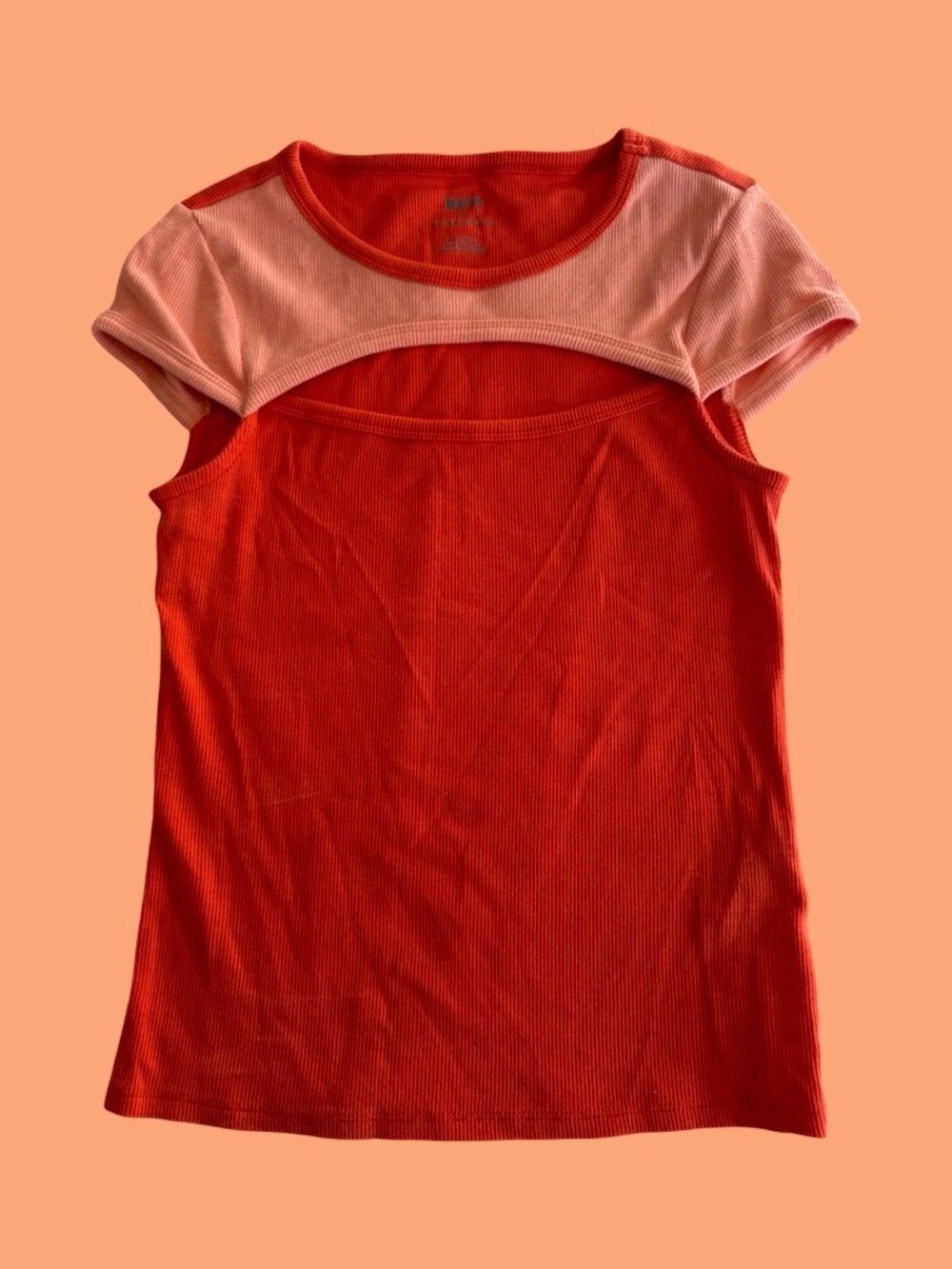 Maeve Ribbed Tee Cut-Out Colorblock Orange Peach
